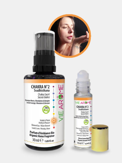 Kit Chakra 2 Sacré Svadhisthana Parfum d'ambiance et Roll-on Sérum Bio Vie Arôme